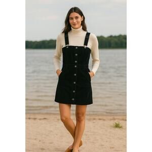 GAP Black Corduroy Skirtall Jumper Dress Button Front Pinafore Overall Mini S